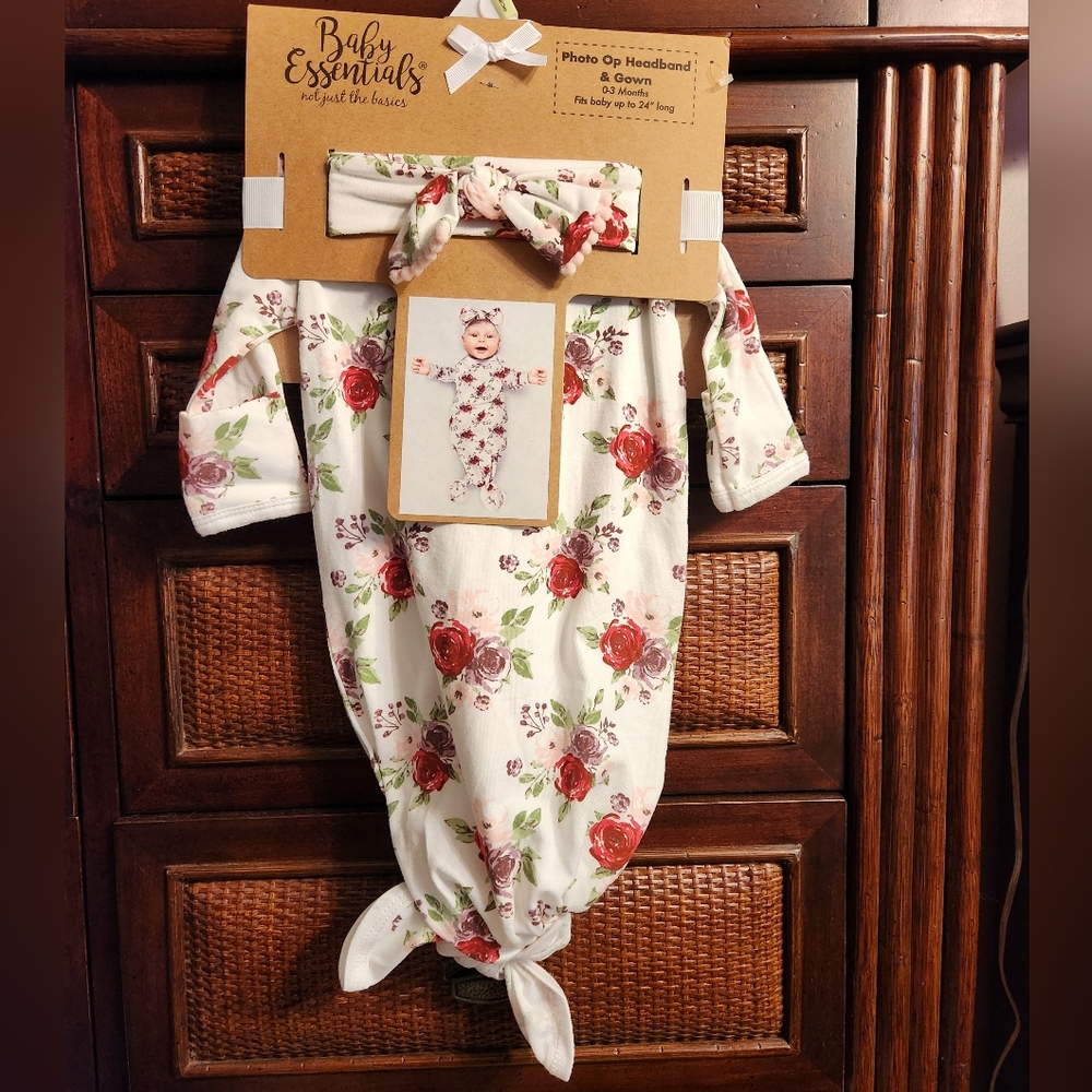 Baby Essentials Photo Op Headband & Gown New 0-3 months